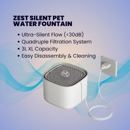 ZEST Silent Water Fountain: 3L USB Recirculating Filter | No-Mess Hydration Upgrade