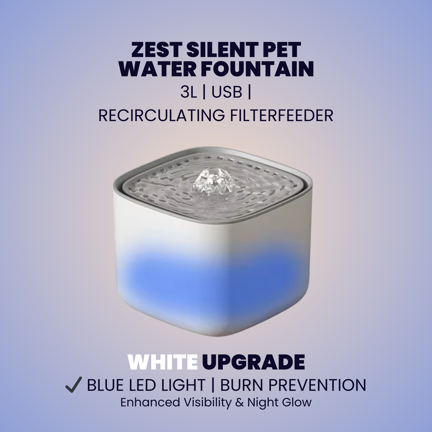 ZEST Silent Water Fountain: 3L USB Recirculating Filter | No-Mess Hydration Upgrade