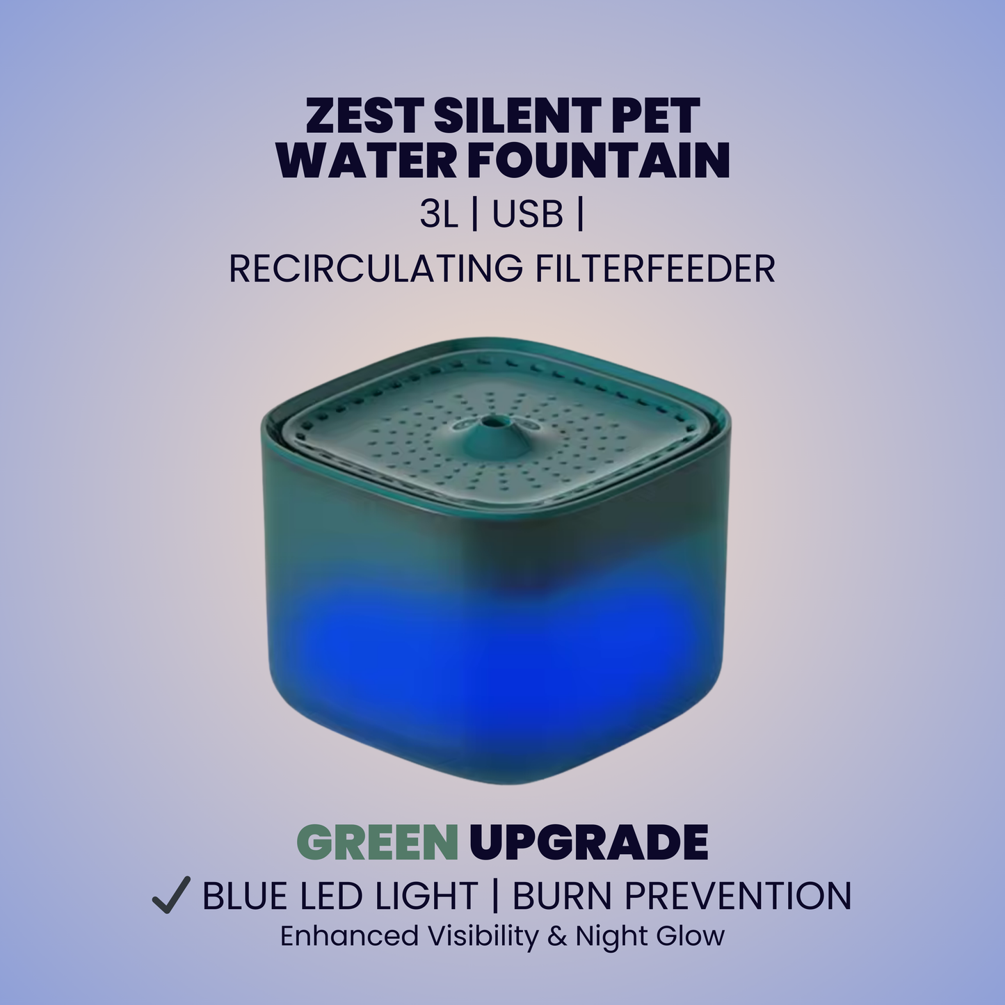 ZEST Silent Water Fountain: 3L USB Recirculating Filter | No-Mess Hydration Upgrade