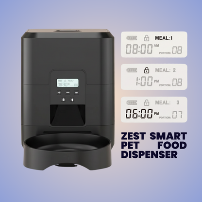 ZEST Smart Pet Food Dispenser: Remote Wi-Fi 2.4G Control, Dual Power Supply, Anti-Clog Design for Cats & Dogs